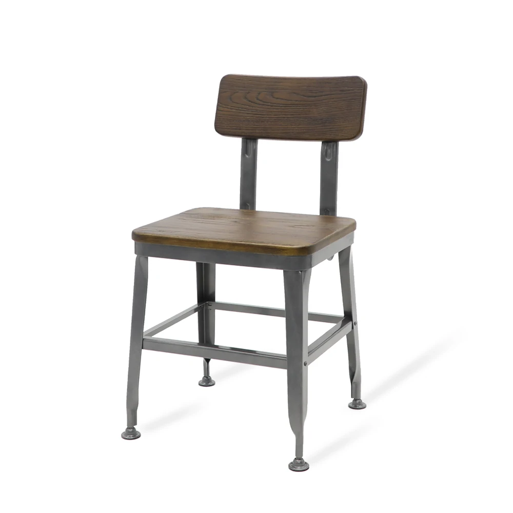 Industrial Design Bistro Cafe Metal Frame Dining Chair Wooden Chair for Restaurants