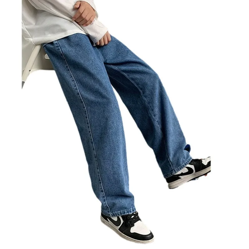 2023 Spring New Streetwear Baggy Jeans Men Korean Fashion Loose Straight Wide Leg Pants Male Brand Clothing Black Light Blue