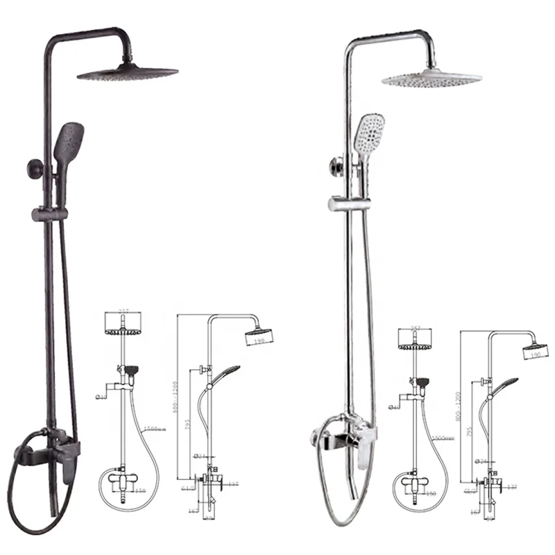 Gold hot and cold luxury indoor mall bathroom taps shower mixer head faucet column stainless steel brass shower set with heating