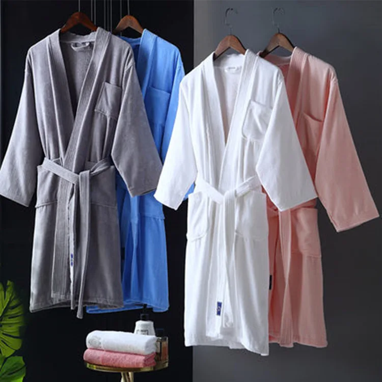 Hotel wholesaler bathrobe cotton waffle double layer Terry velour custom bathrobe