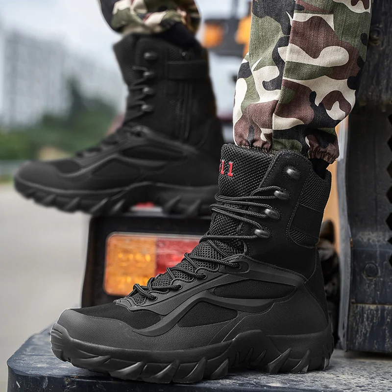 Waterproof Lightweight Army Jungle Boot for Men Botas Militares Working Boots With Steel Toe Safety Black High Ankle Combat Boot