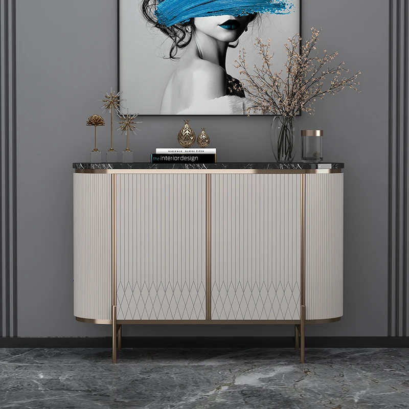 Luxury Bedroom Furniture Marble  Storage Metal Storage Drawers Cabinet White Champaign Wooden Sideboard