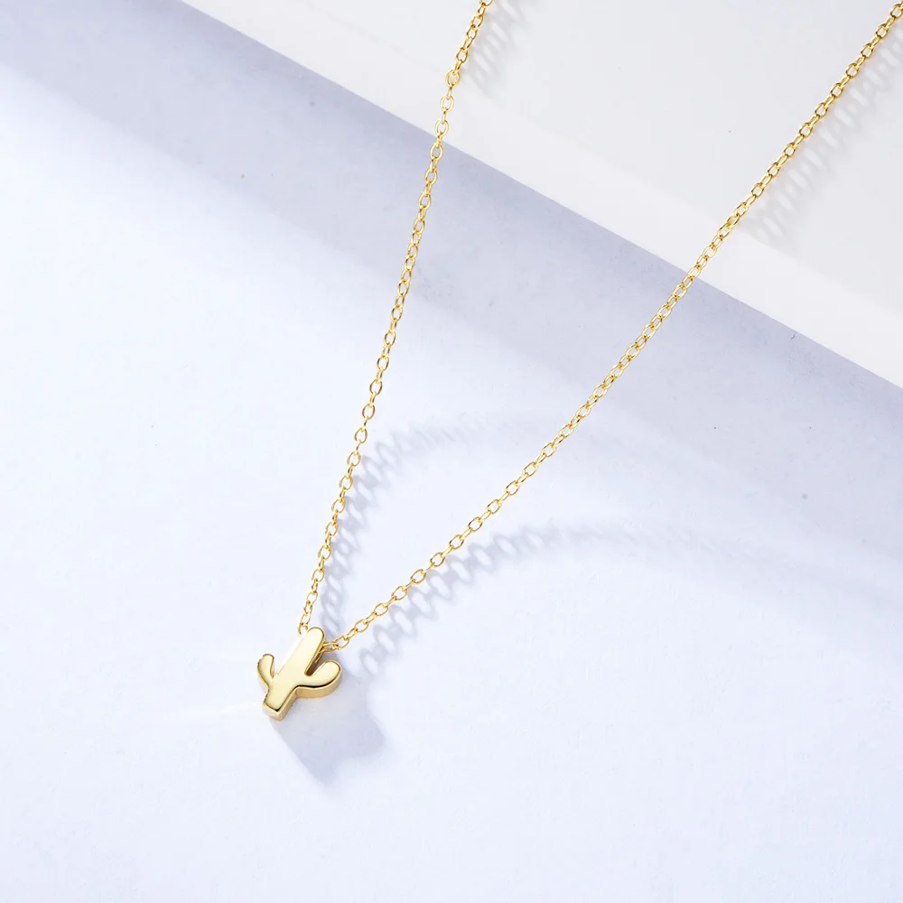 Dylam Necklace Sterling Silver Jewelry Minimal Charm 18K Gold Plated Women Pendant Small Cactus Necklace
