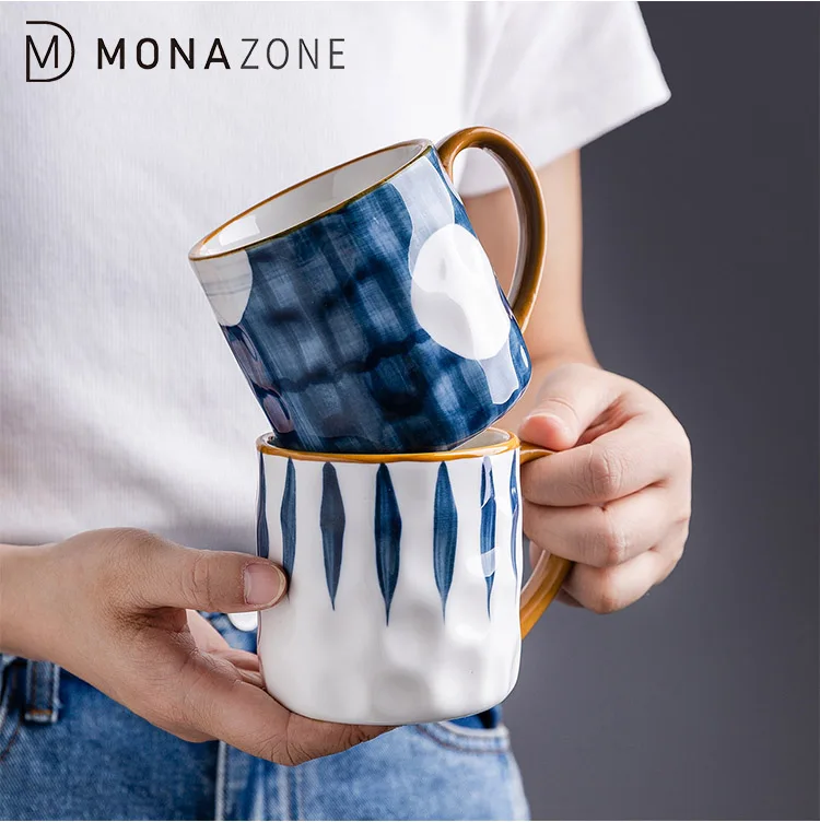 MONAZONE Hand-Painted Milk Coffee Cup Japanese Retro Style Ceramic Mug With Spoon