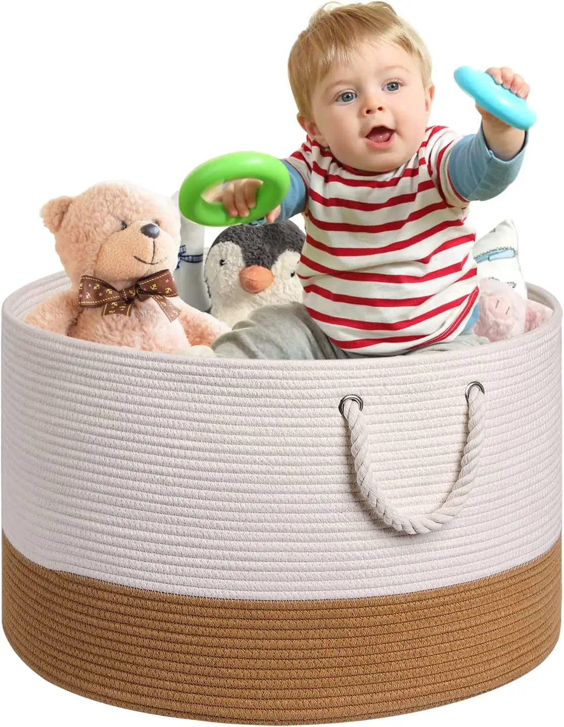 QJMAX Woven Cotton Rope Blanket Basket Living Room Bedroom Organization For Storage