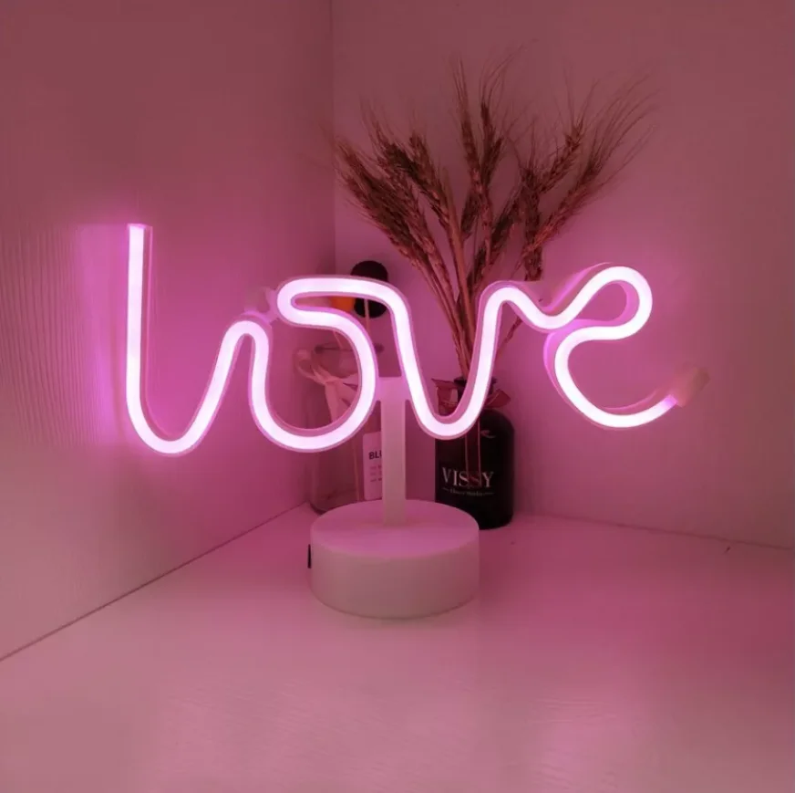 Neon Table Night Light Letter Flex Sign Battery USB Party Kids Room Wedding Gift Decoration LED Love for Bedroom