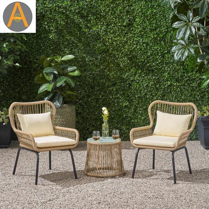 New design patio furniture set natural rattan cafe table and chair aluminum garden set