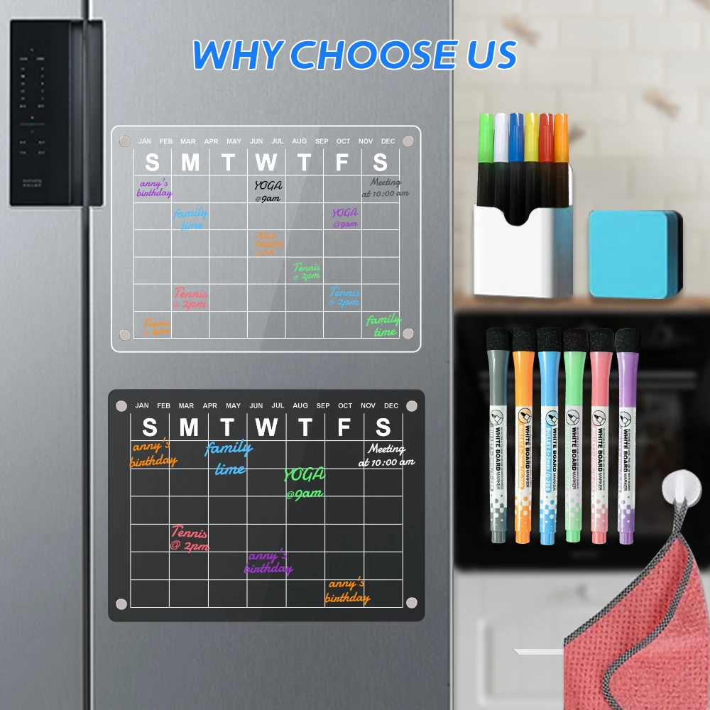 Supplier Clear Printing Planners Portable Magnetic Fridge Calendar Dry Erase Acrylic Whiteboard  Monthly And Weekly