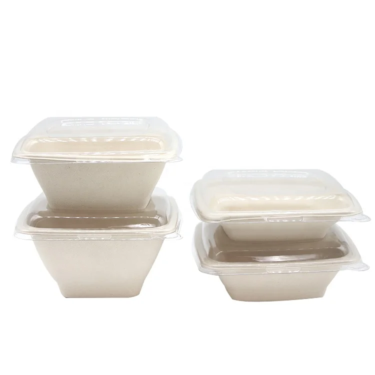 LOKYO custom logo sugarcane bagasse bowl with lid round soup biodegradable pulp bowl