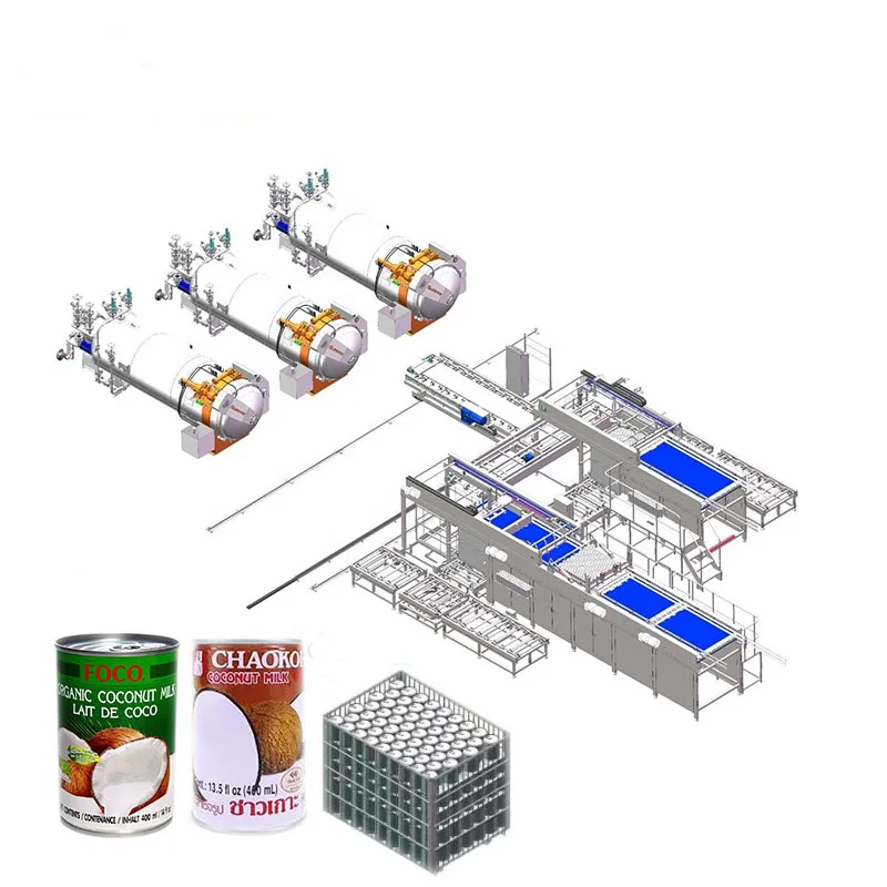 Fully automatic loader and unloader system for canned coconut milk