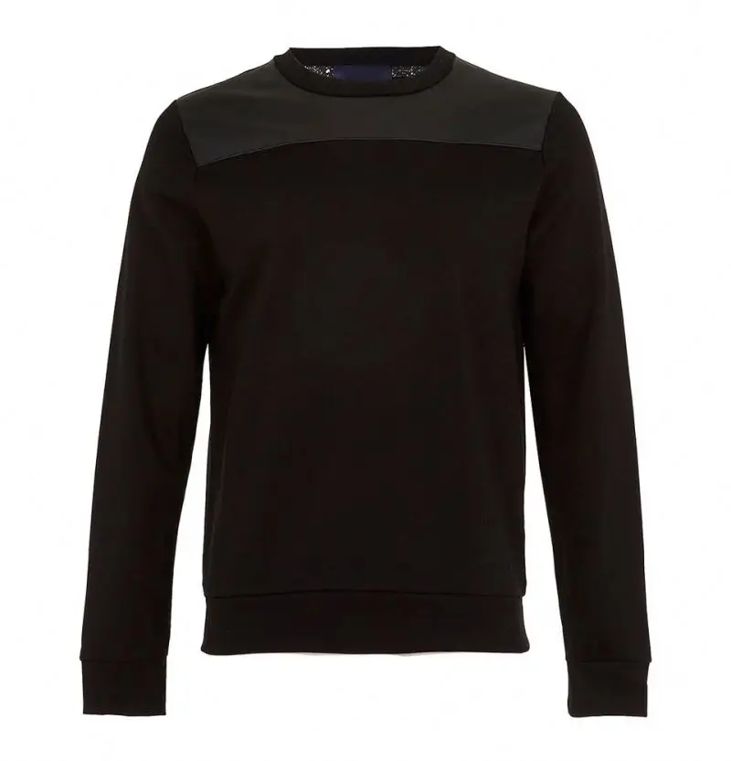 
Faux leather PU yoke black long sleeve mens clothing shorts mens sweatshirt custom 