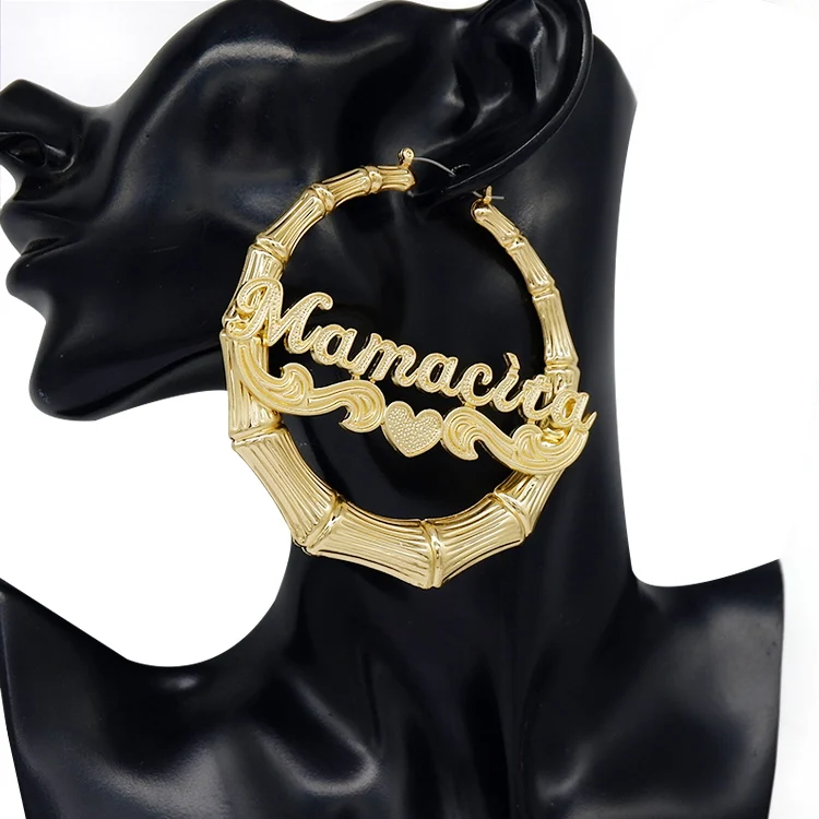 
Custom Name bamboo hoop earrings for women 