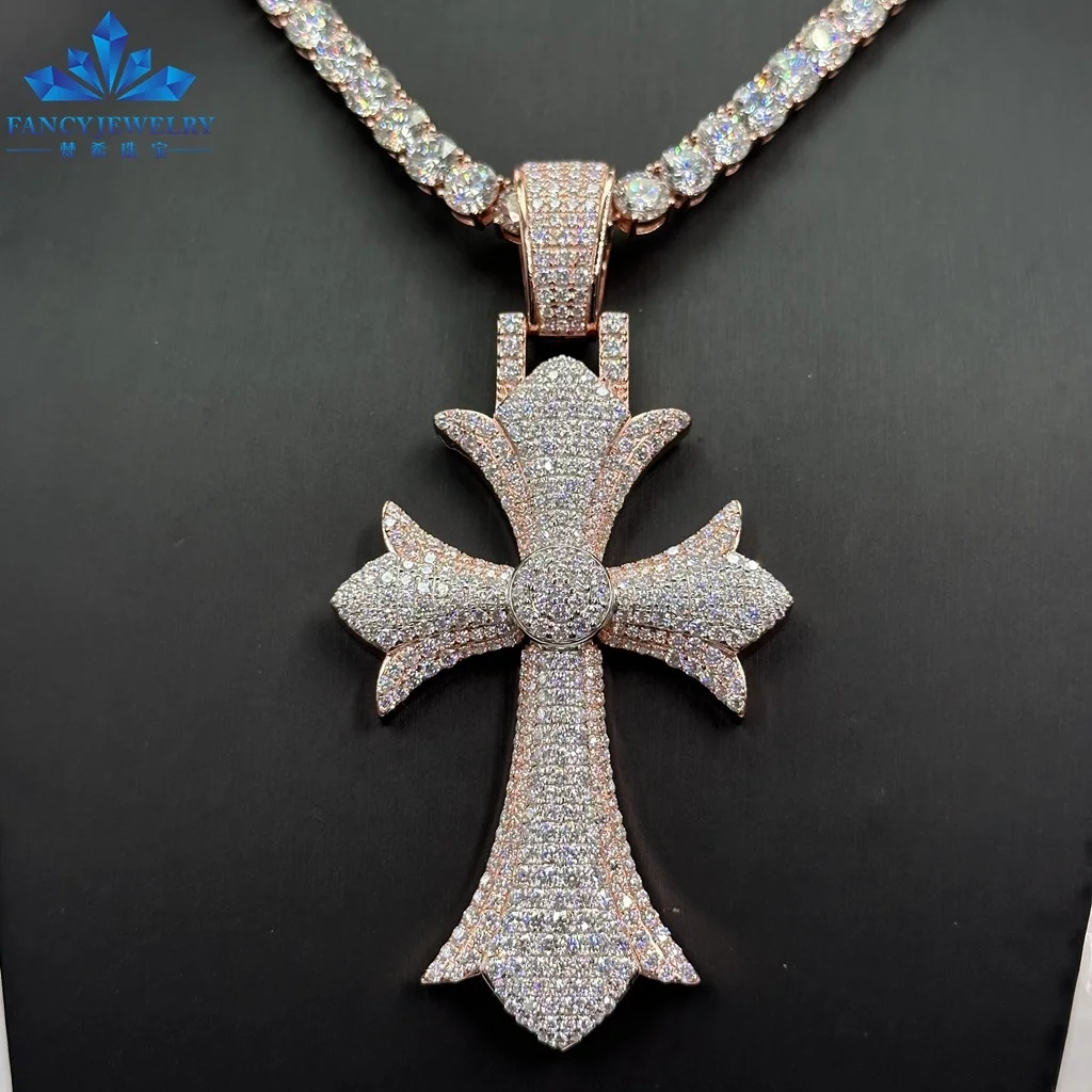 Wholesales 925 sterling silver Iced Out big Cross Pendant Mens Women Gothic Charm full moissanite Hip Hop Cross Bling Pendant