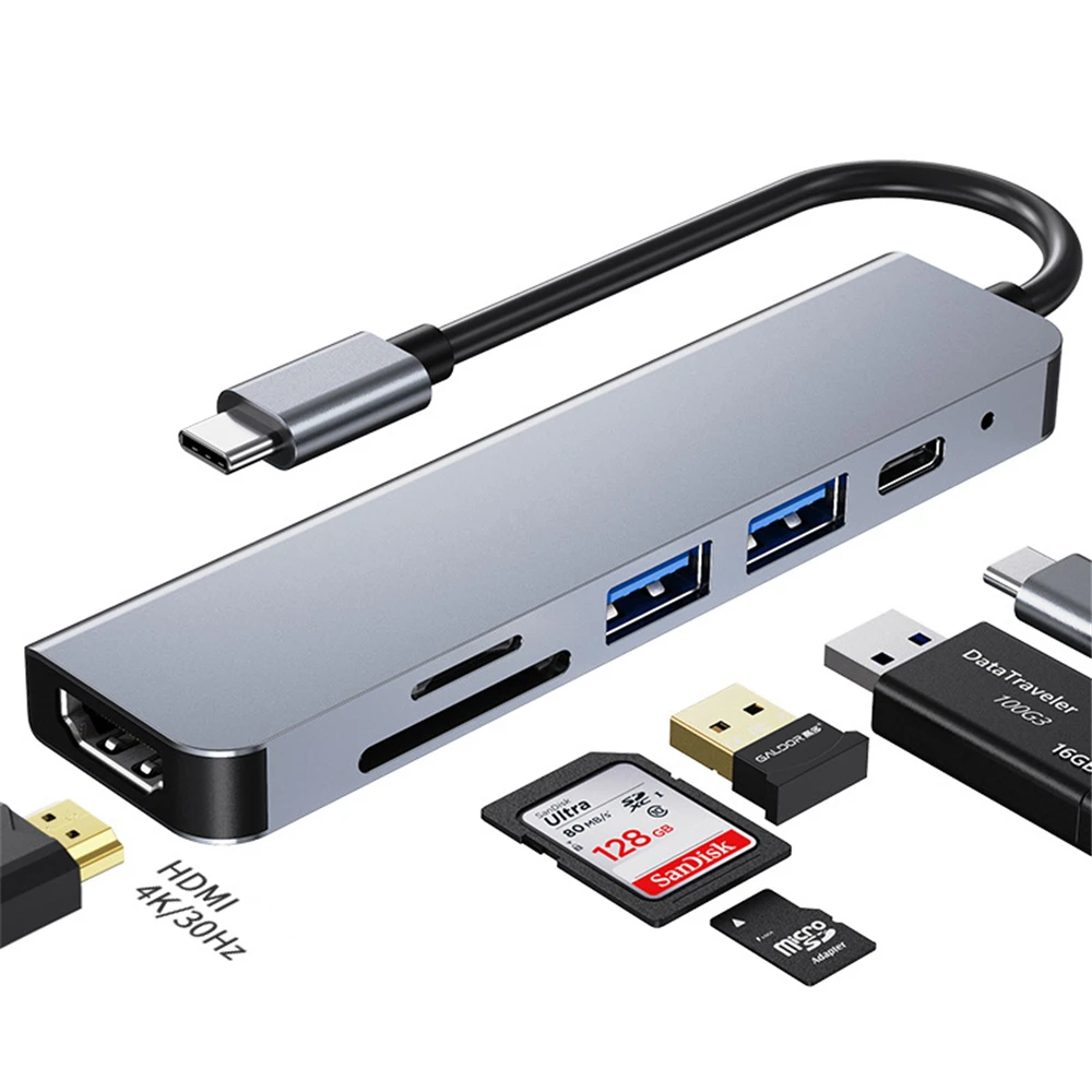6 in1 USB Type C Usb Hub адаптер USB C концентратор с 4K HDMI многопортовый кард-ридер USB3.0 TF PD SD Card Reader все в одном материнская плата для ТВ портативных ПК