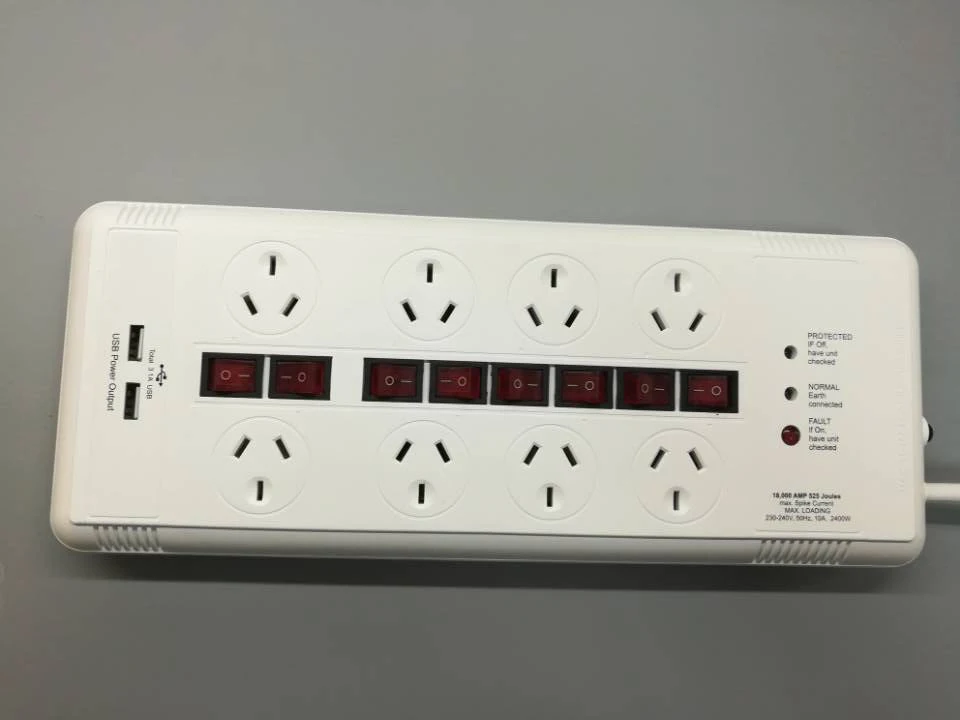 SAA Certificate Power Socket 8 AC AU Outlet 2 USB Power Board individual switched powerboard with USB-C PD 30W