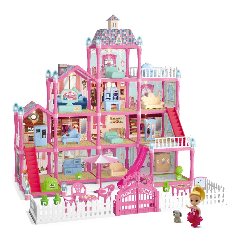 Amazon Hot Sale Princess 4 Layer Villa Pretend Play  Set Imaginative Dollhouse Furniture for Girls
