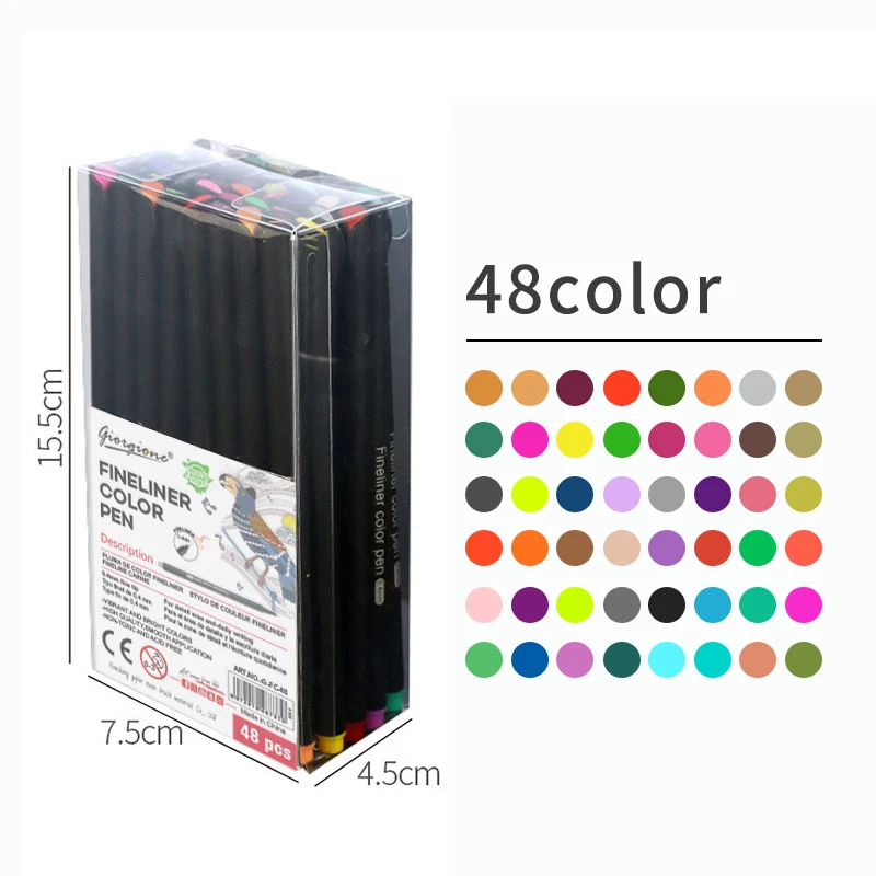 Giorgione Artist 0.4 mm Head Colorful Painting Fineliner Pen 48 Colors Fine Point Marker Pen Set For Students Writing