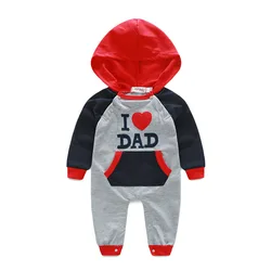 Wholesale Made In China New Born Baby Boys Clothes Warm and Coloured Letter Print I Love Dad Or Mom Baby Jumpsuit