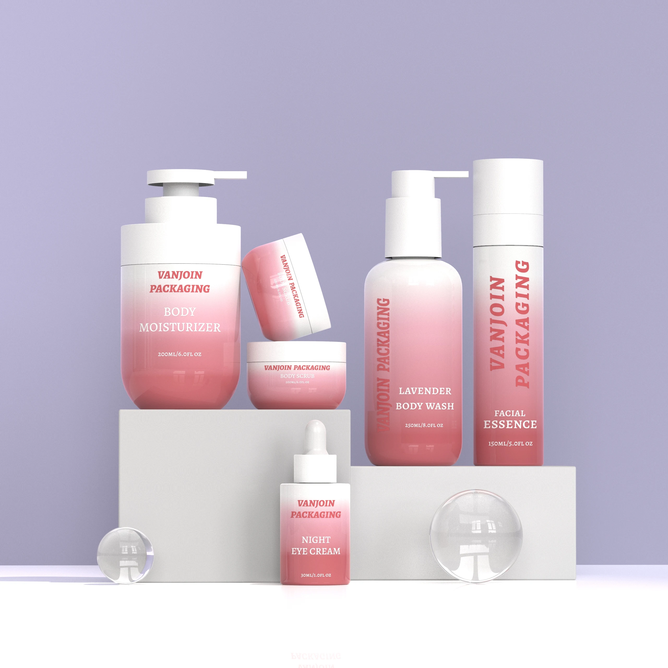 30ml Dropper Bottle 150ml Spray Bottle 250ml Lotion Bottle 200ml Cosmetic Jar Customized Pink Color Cosmetics Suit Package