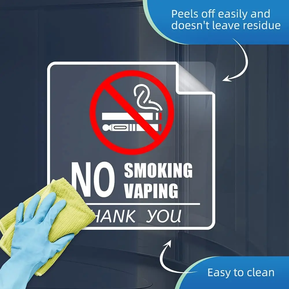 Wholesale 6X6 Waterproof Clear No Smoking Window Sticker Vinyl No Smoking No Vaping Sign Decals for Vehicles