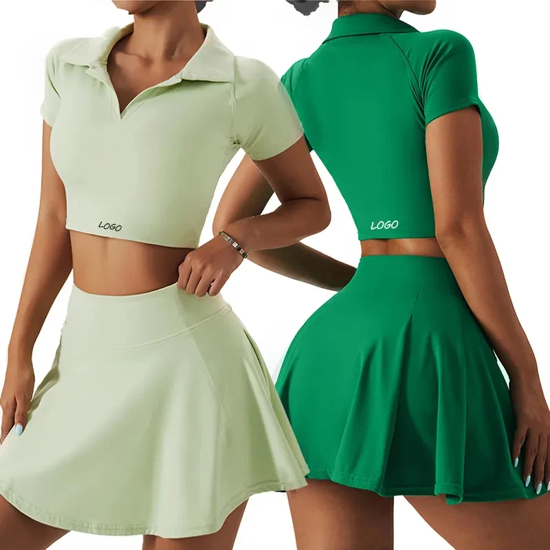Women Outdoor Plus Size Workout Tennis Wear Fitness Sports Wear 2 Piece Tennis Skirt Yoga Set