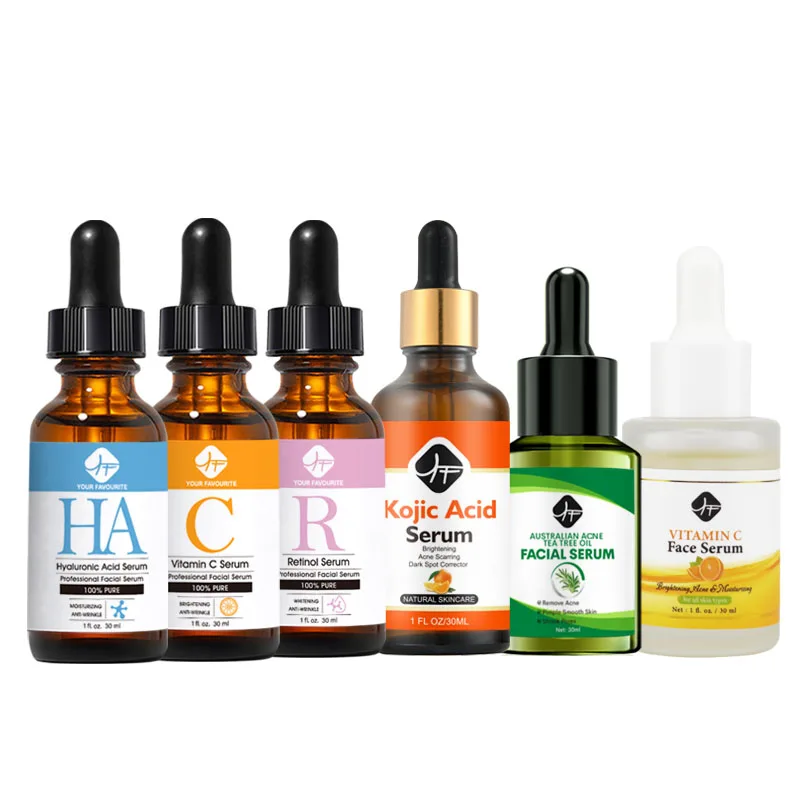 Private label Organic Facial Skin Care Serum 6 Products Vitamin C Hyaluronic Acid Anti Aging Acne Treatment Whitening Face Serum