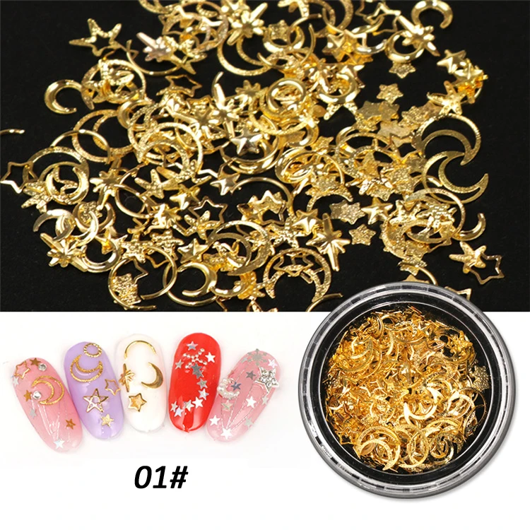 9 Designs 3D Mix-shape Glass Rhinestone Pearl Metal Alloy Star Moon Nail Jewelry Decoration Rivet