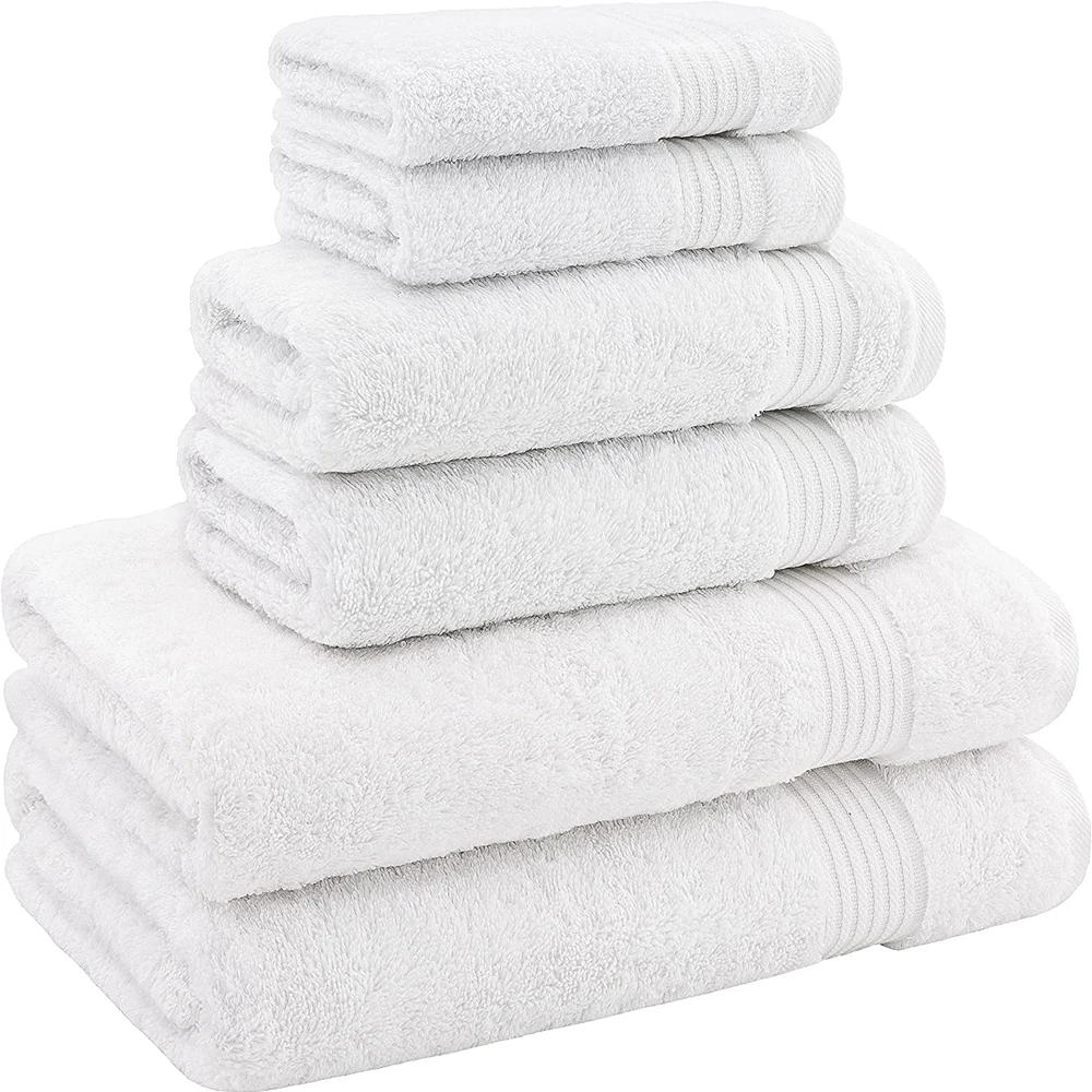 Luxury hilton hotel bathroom 6 piece 100% cotton terry dobby bath towel sets