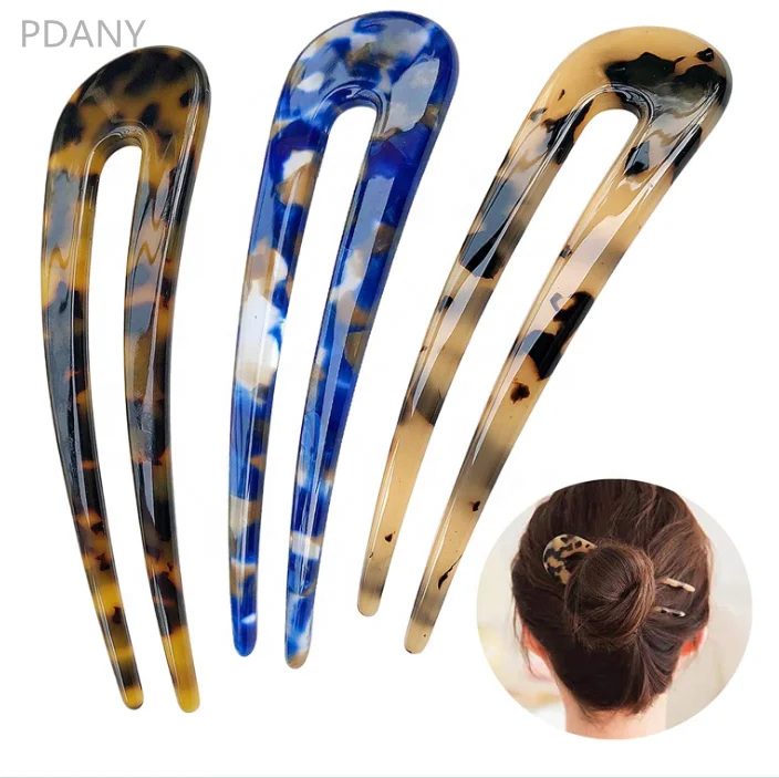 PDANY French Hair Forks Tortoise Shell U Shape Updo Hair Pins Clips for Thin Thick Hair