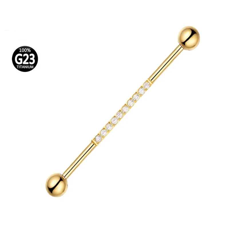 Implant Grade ASTM G23 Titanium External Threaded Industrial Barbell Piercing Zircon Ear Body Piercing Jewelry for Women Men