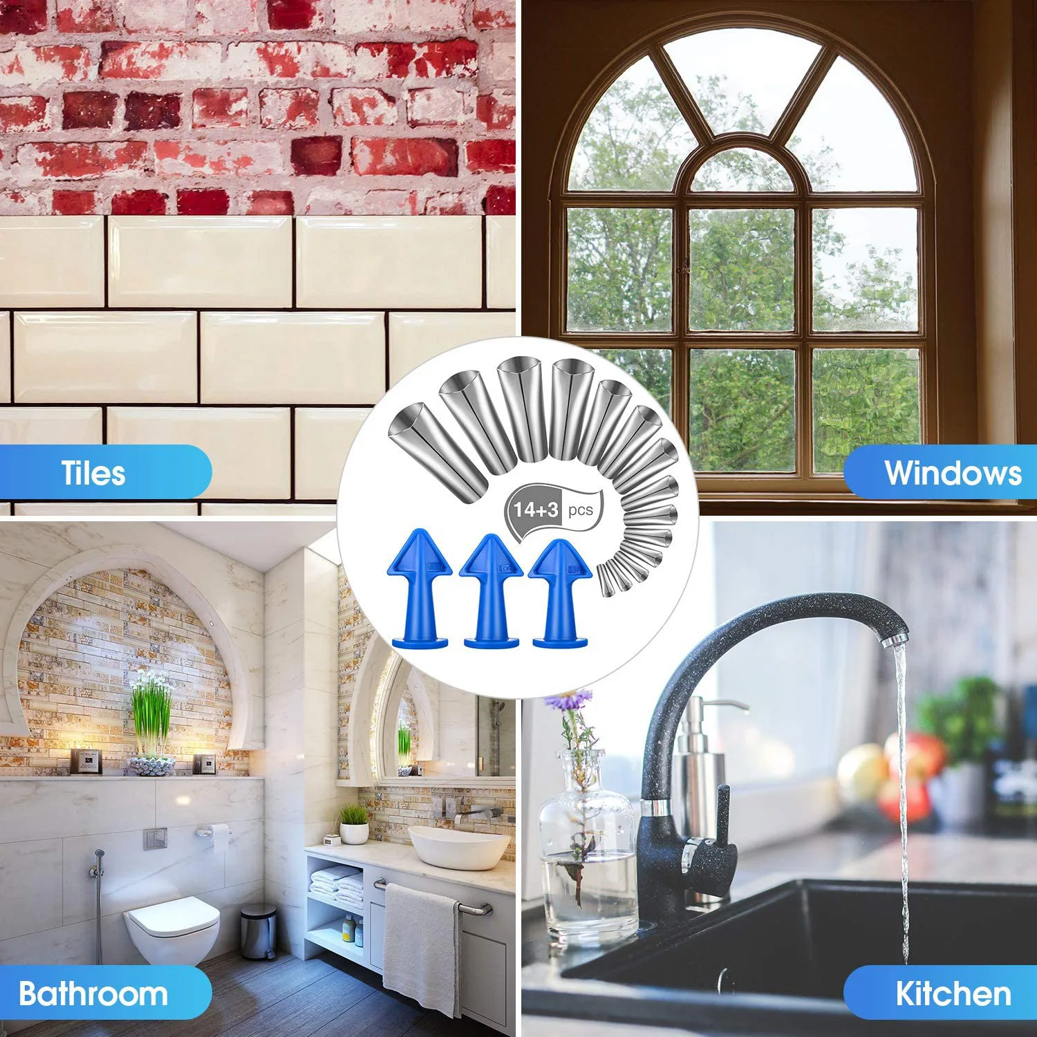 
17 reusable caulking nozzle stainless steel sealing finishing agent silicone nozzle accessories tile seam scraper 