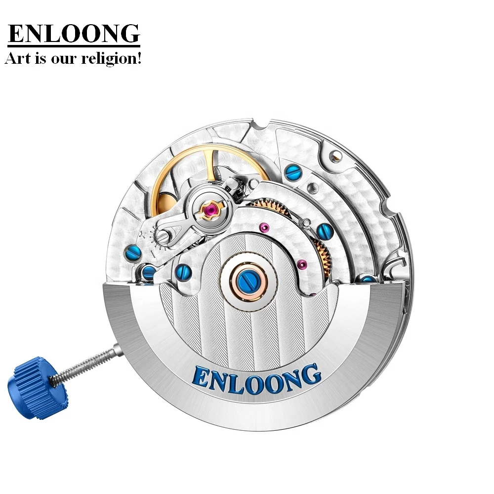 ENLOONG Luxury Mechanical Movement Automatic 28 Jewels Silver with Date Custom Rotor OEM Logo Blue Screws 2824 Watch Movement