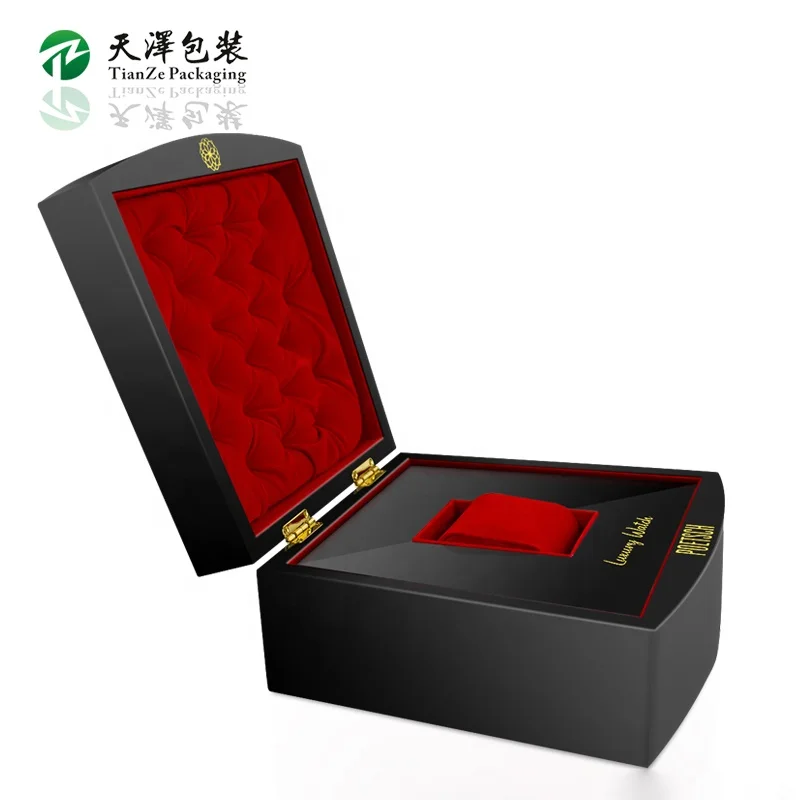 Custom LOGO Luxury Wooden Watch Box High Gloss Black Watch Gift Wood Display Box