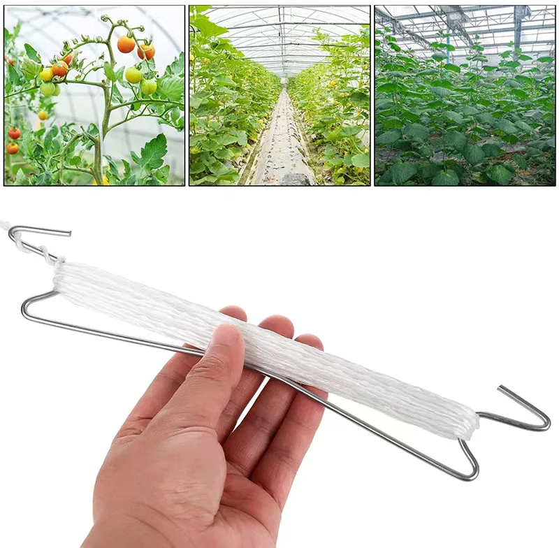 Low cost agricultural multi span tomato hydroponics greenhouse hanger roller hook with 15m twine for cucumber