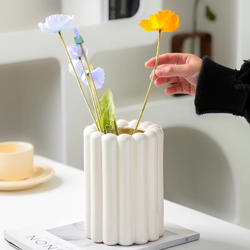 Modern Minimalist Cream White Ceramic Vase Set Luxury Rustic Home Decor Living Room Bedroom Matt Glaze Three Piece Decoration