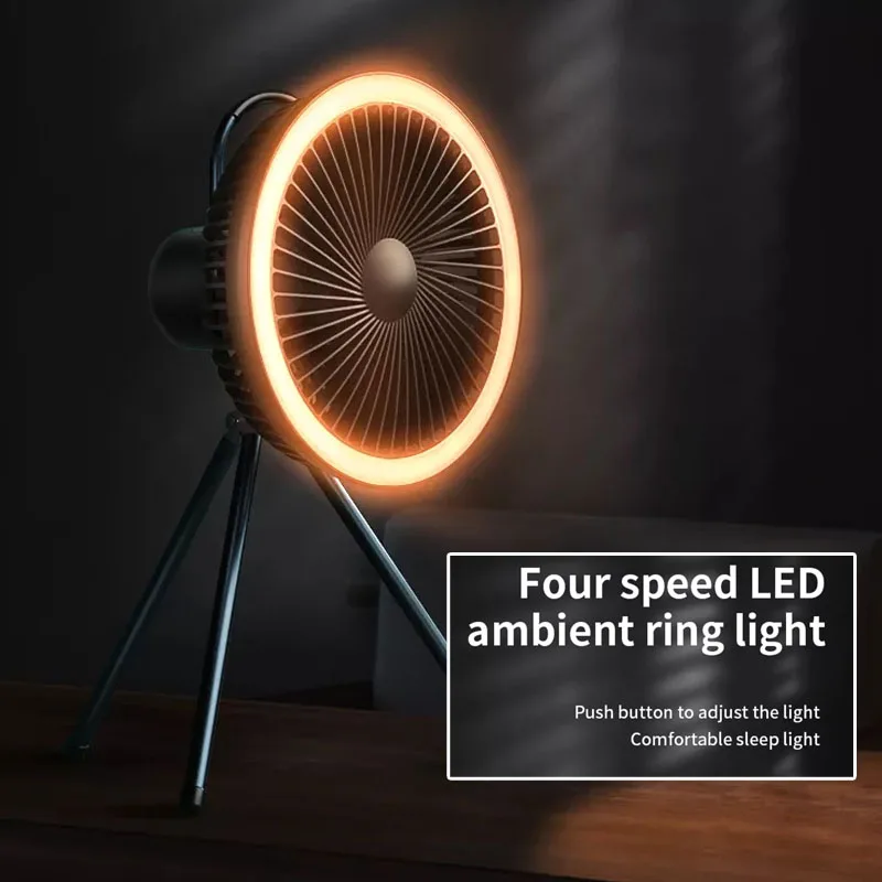 Hebron Claymore Portable Camping Fan With Led Lantern Light Rechargeable Tripod Fan Tent 4 Speed For Camping Fan