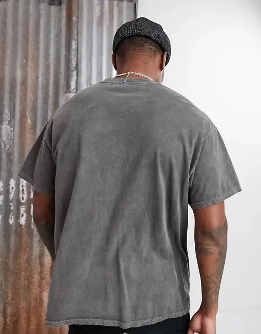 vintage custom acid wash oversized black blank t-shirt weight heavy tee shirt thick cotton stone washed t shirts