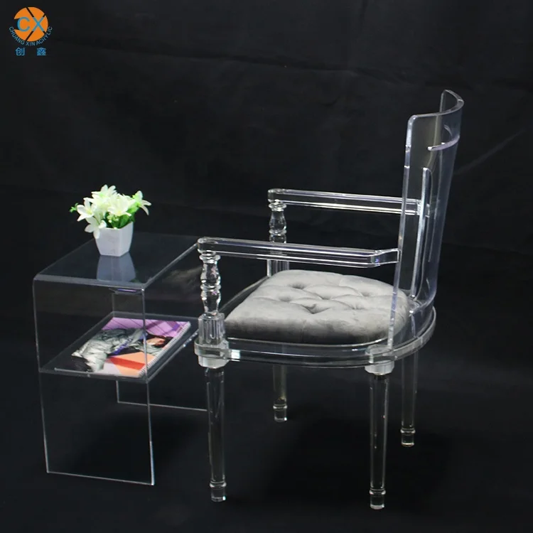 2021 New Design Luxury Clear  Acrylic Armrest Transparent Chair With  Colorful Cushion