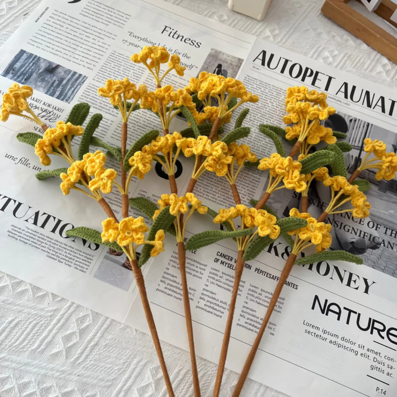 Wholesale New Crochet Woven Flowers Handmade Osmanthus Stem For Bouquet Wedding Home Party Decoration Flower Arrangement Gifts