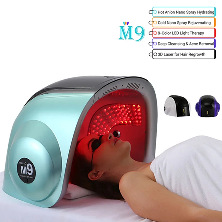 2024 Portable 9-color Spectrum Led Lights Facial Therapy Machine With Hot&cold Nano Spray