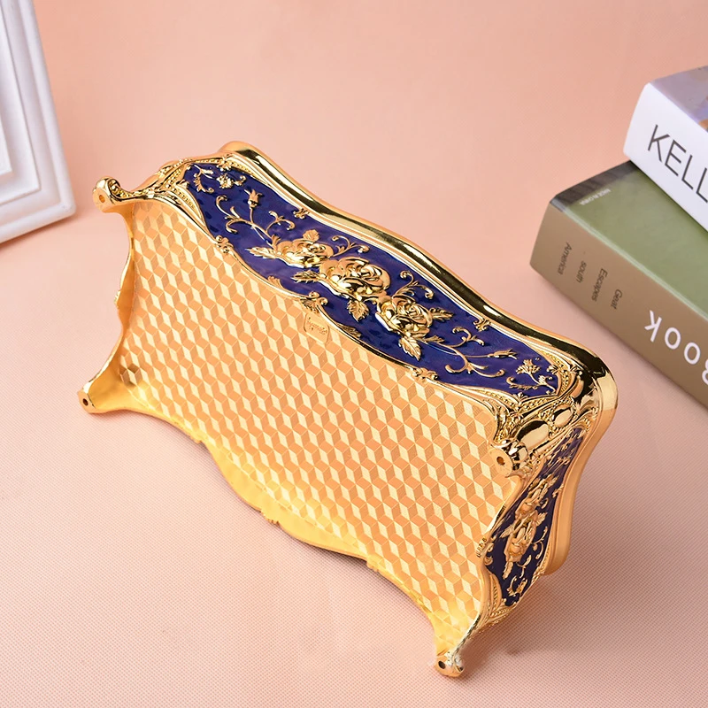 European Zinc Alloy Electroplated Rectangle Tissue Box For Home Decoration