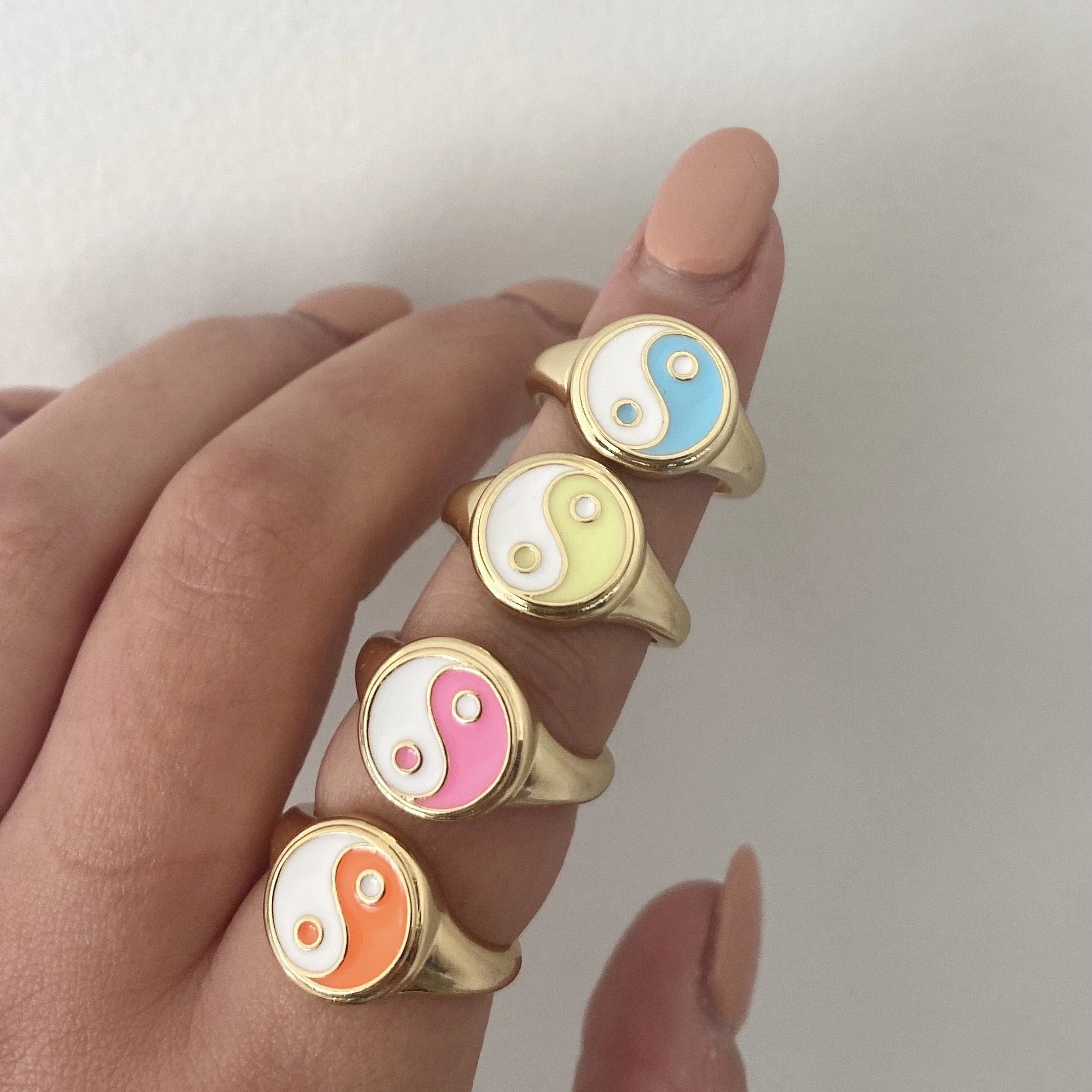 18k Gold Plated Cute Lovely Colorful Enamel Flower Women Finger Resizable Rings