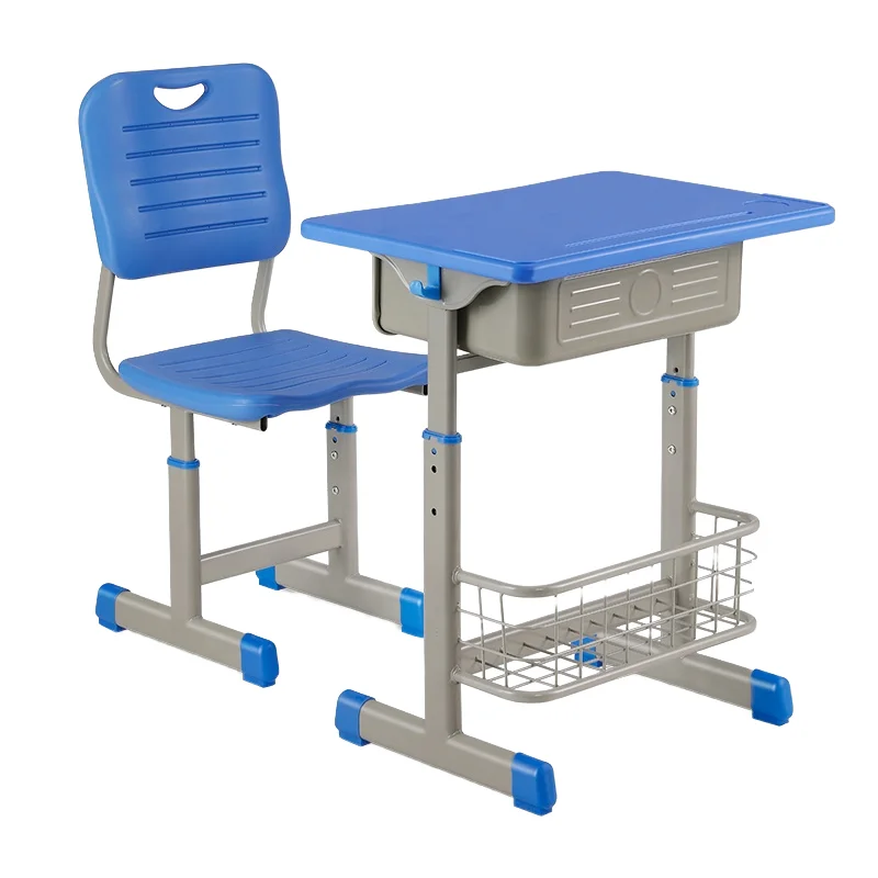 Modern Single Seater Desk and Chair for Primary School Cheap Plastic Student Table Chair with Metal Frame for Classroom Use