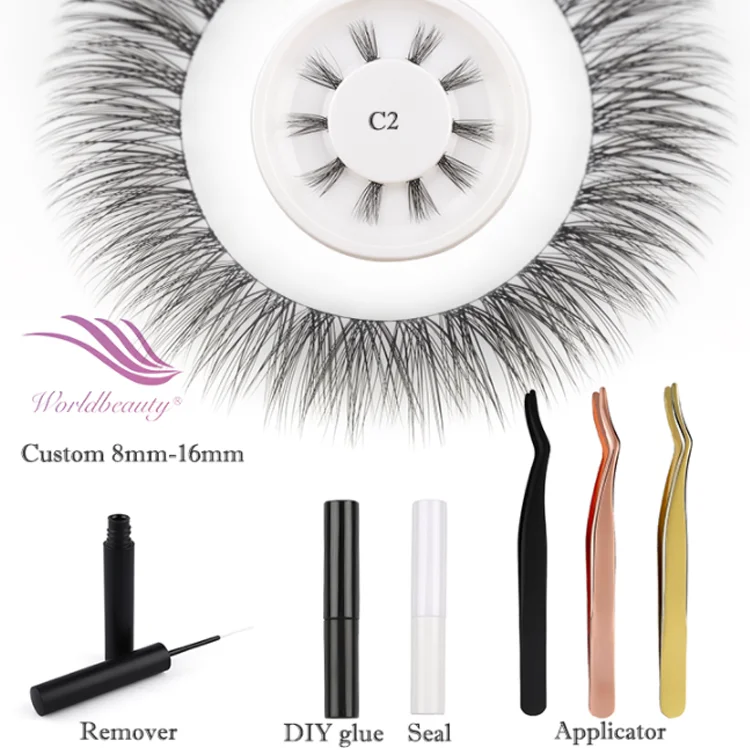 2022 worldbeauty superfine band cluster diy glue-based lash C D curl 8mm -16mm ribbon diy pre cut lashes