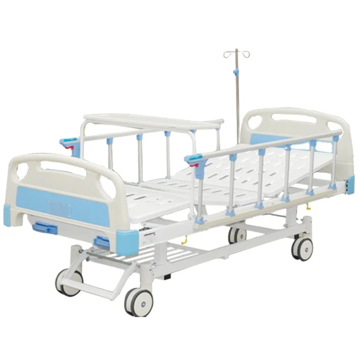 YC-T2611L(II)  High Quality Aluminum Alloy Guardrail With Dining Table Board Double Curved Handle Manual Hospital Bed