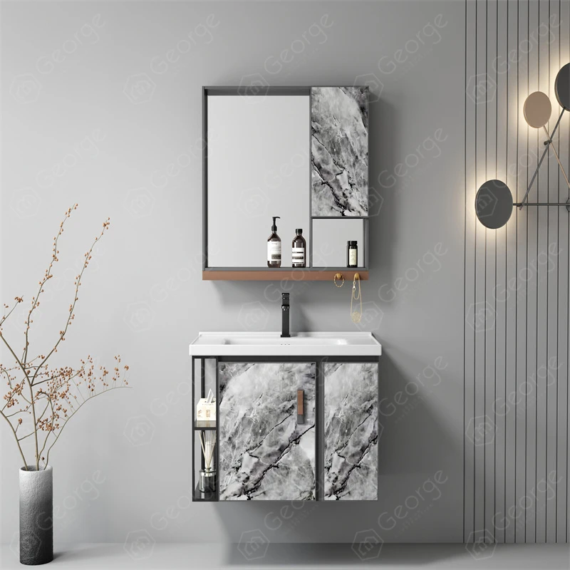 Bathroom equipment modern style bath vanity wall-hung bathroom cabinet wash basin aluminum cabinet  L6603