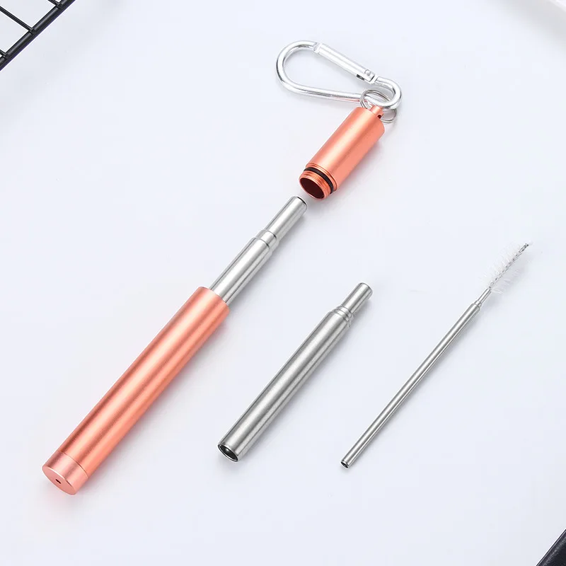 Hot selling Stainless Steel Metal Collapsible Straw with Aluminum Case and Cleaning Brush