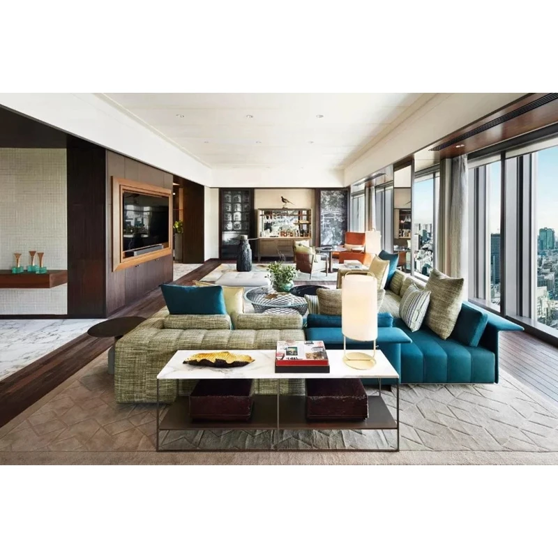 
Custom sofa living room furniture sets leather wooden hotel furniture 