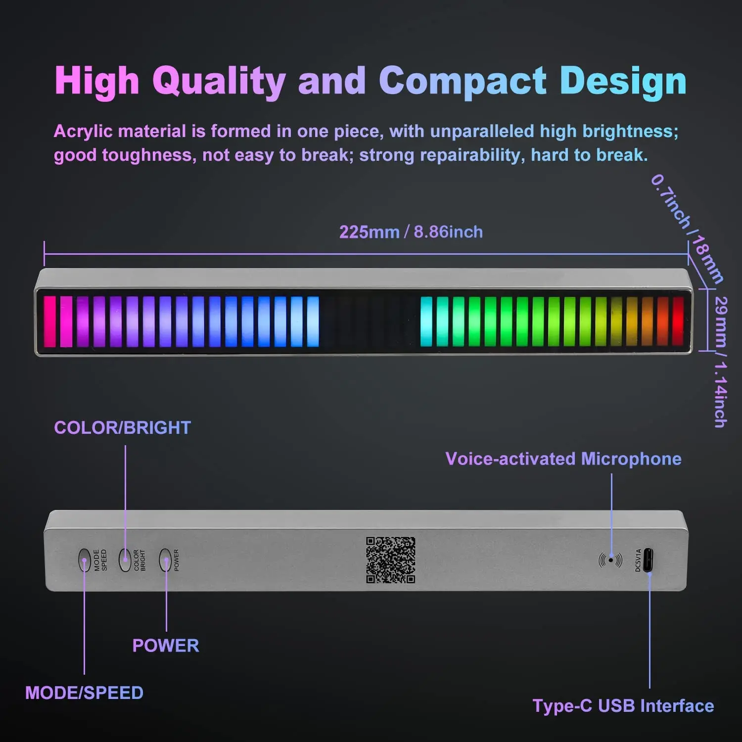 RGB Voice-Activated USB Rechargeable Car APP Sound Control Ambient Light 32 Bit Pickup Lamp Music Rhythm Gaming Table Light