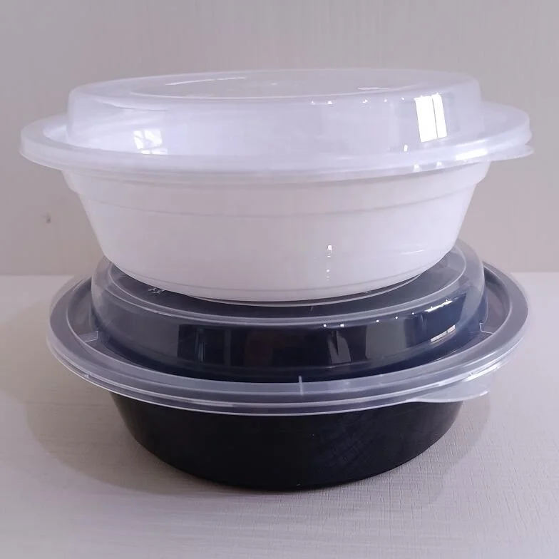 16OZ 24OZ 32OZ 40OZ black round shape  PP  food containers with lids microwavable plastic round  take- away  lunch boxs
